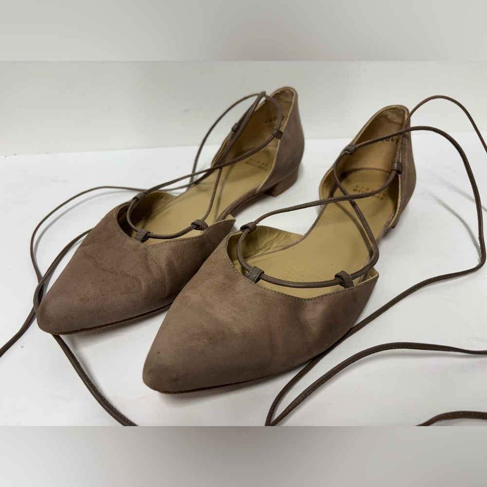 STUART WEITZMAN Gilligan Haze Tan Suede Lace Up Ballet Flats Women’s Size 10